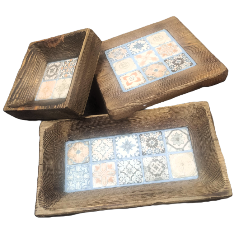 Miseczka z błękitnymi płytkami w stylu Azulejos 15x27 cm - obrazek 2