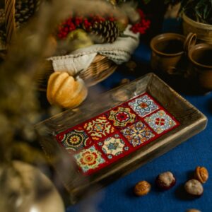 Miseczka do przekąsek z 8 czerwonymi płytkami Talavera - jesień