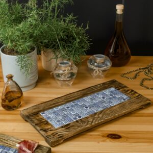Deska do serwowania 20x40 cm z mikro mozaiką - niebieskie azulejos