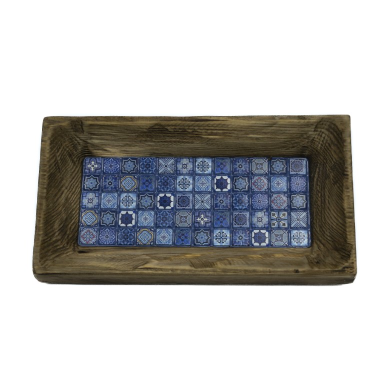 Zestaw Premium z mikro mozaiką – Niebieskie Azulejos duża i mała deska oraz miseczka - obrazek 5