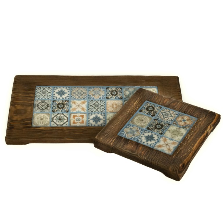 Duża i mała deska z błękitnymi płytkami w stylu Azulejos-Zestaw 3b - obrazek 2