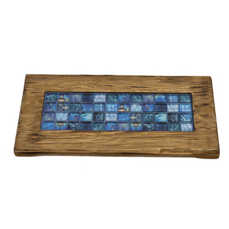 Deska do serwowania z mozaiką 3D – „Pawie Pióra” niebieska - obrazek 2