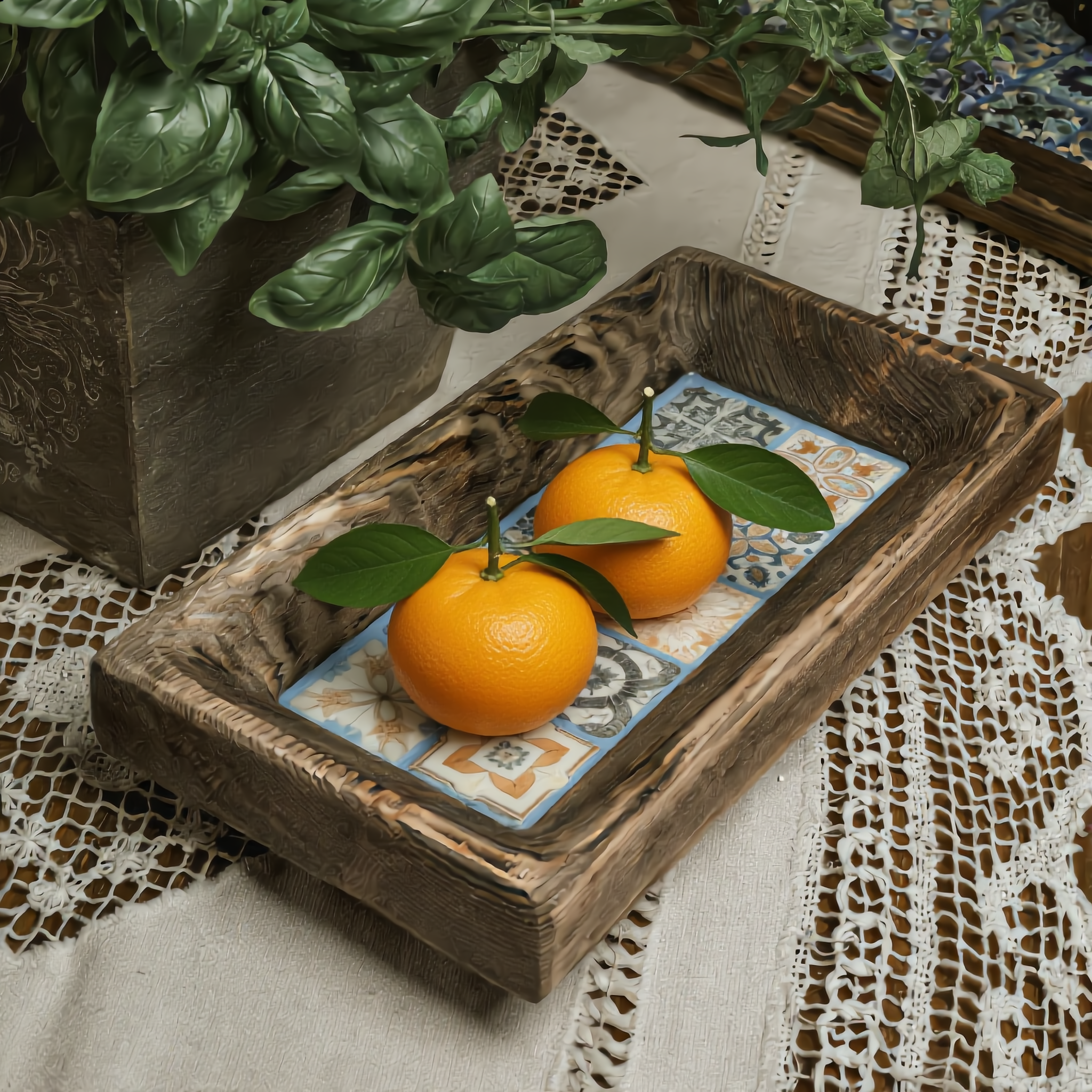 Miseczka z błękitnymi płytkami w stylu Azulejos 15x27 cm - obrazek 3