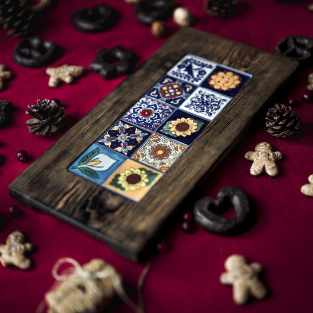 Deska do serwowania z 10 płytkami talavera niebieska(2)