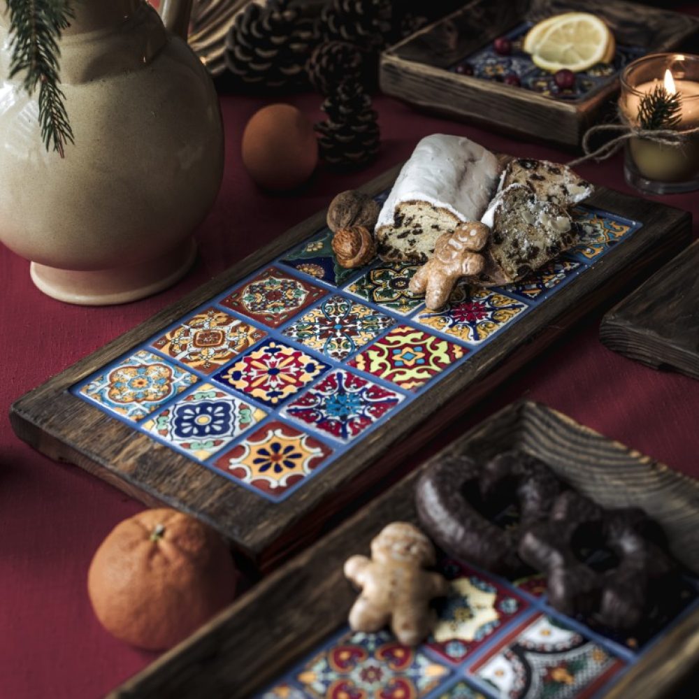 Deska do serwowania z 18 płytkami talavera niebieska(3)