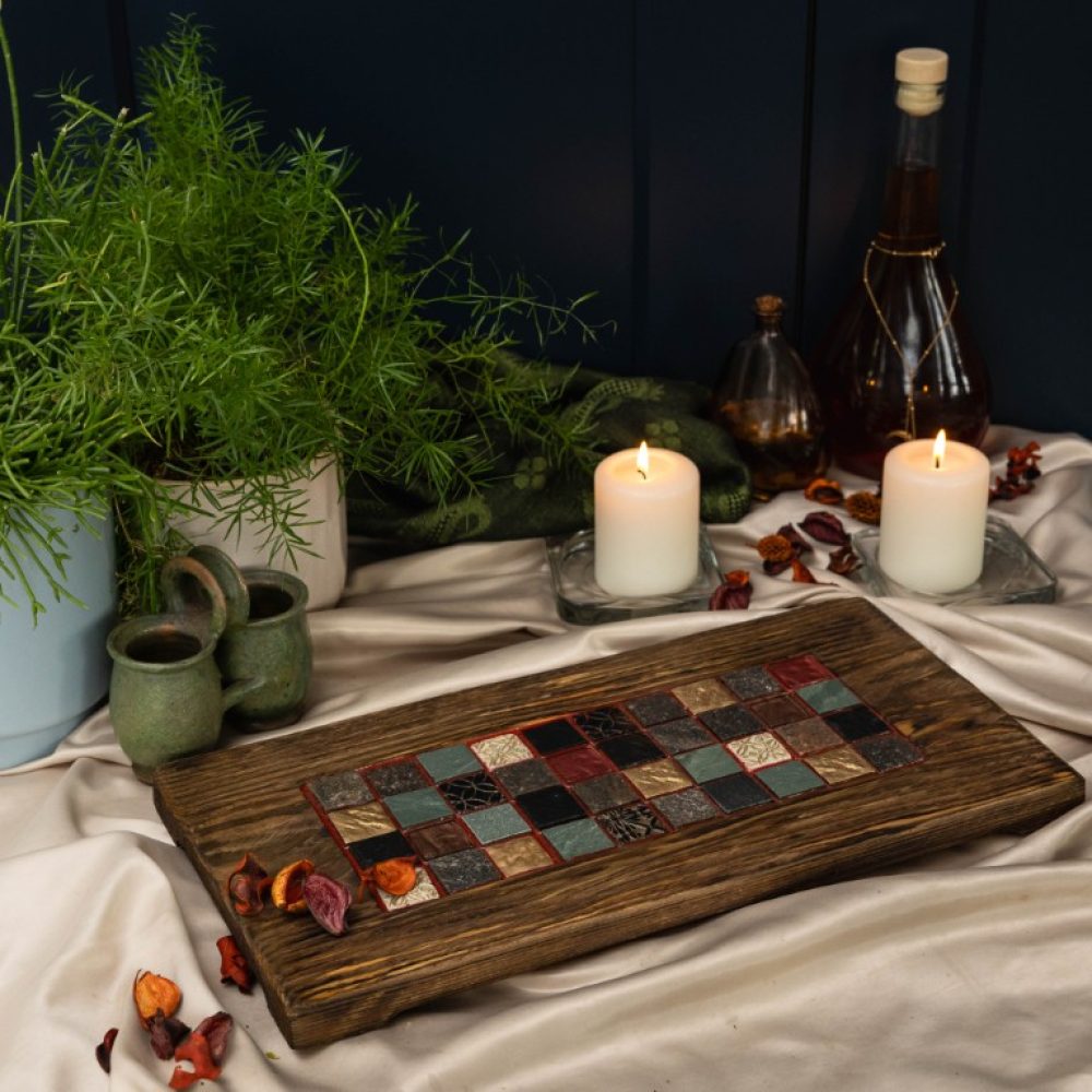 Deska do serwowania z mozaiką 3D kamień i złoto (3)