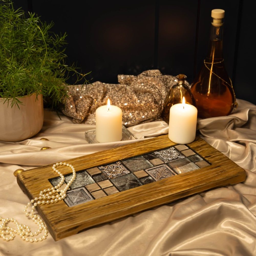 Deska do serwowania z mozaiką 3D kamień srebrna (2)