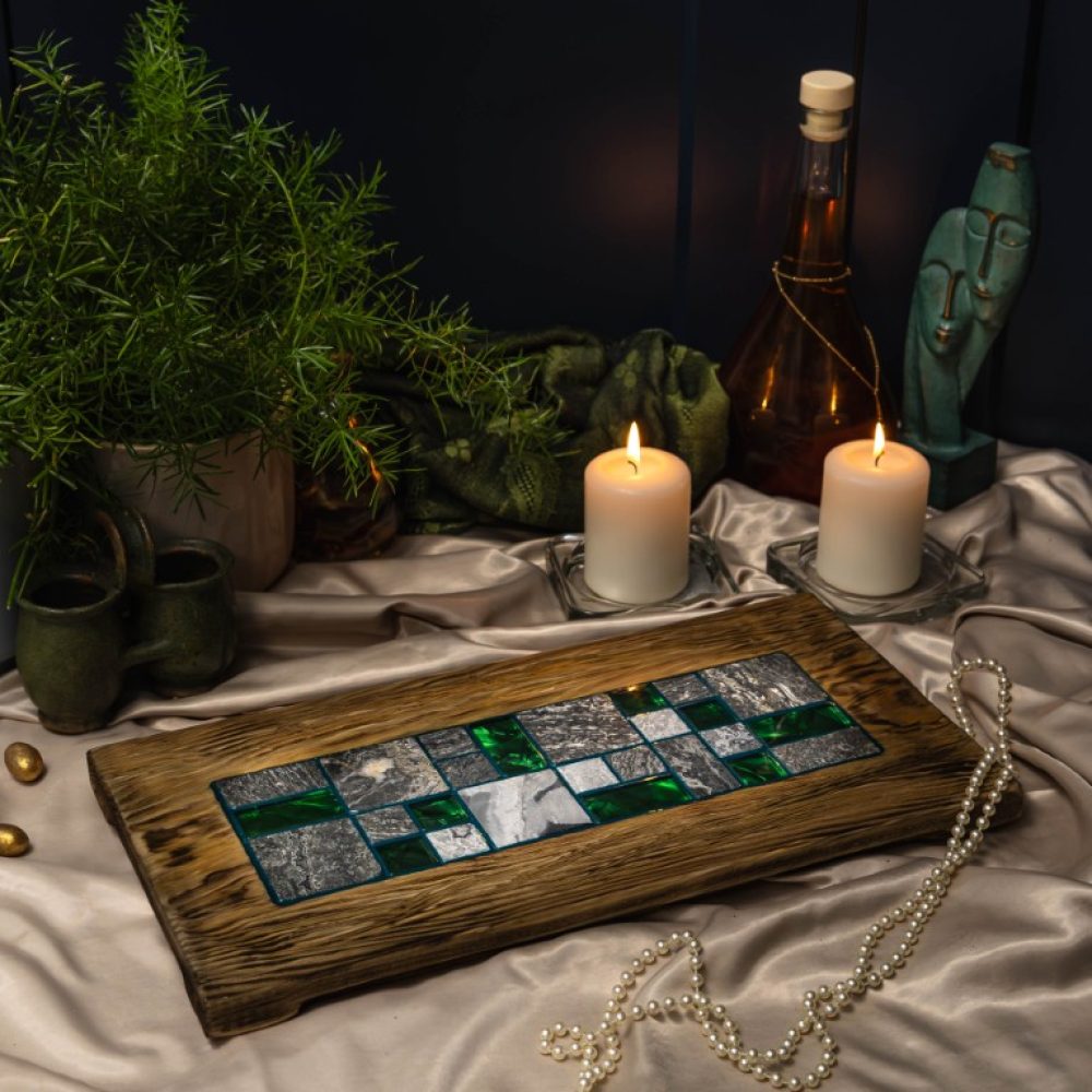 Deska do serwowania z mozaiką 3D kamień zielona (2)